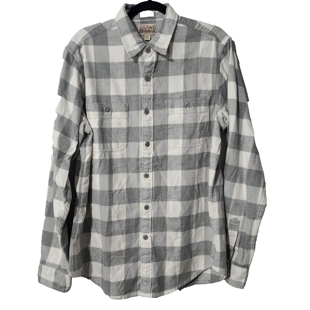 J.Crew Midweight Flannel Workshirt Classic Gray White Check BT784 Cotton Mens M
